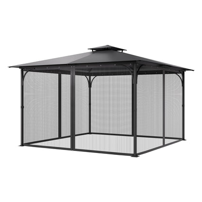 Gazebo Netting Replacement, Fit Most 12 x 12 x 7.5 FT Gazebo Curtain, Outdoor Garden Net, 4-Panel Sidewall Mesh Net, Patio Midge Netting with Double Zipper, Canopy Screen (Netting Only)