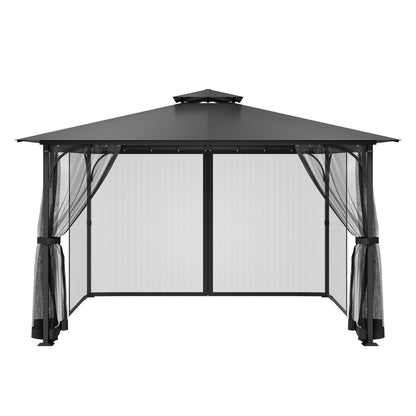 Gazebo Netting Replacement, Fit Most 12 x 12 x 7.5 FT Gazebo Curtain, Outdoor Garden Net, 4-Panel Sidewall Mesh Net, Patio Midge Netting with Double Zipper, Canopy Screen (Netting Only)