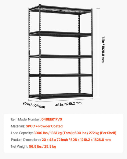 VEVOR Storage Shelves 5 Tier Adjustable Heavy Duty Garage Shelving Unit 1361 kg