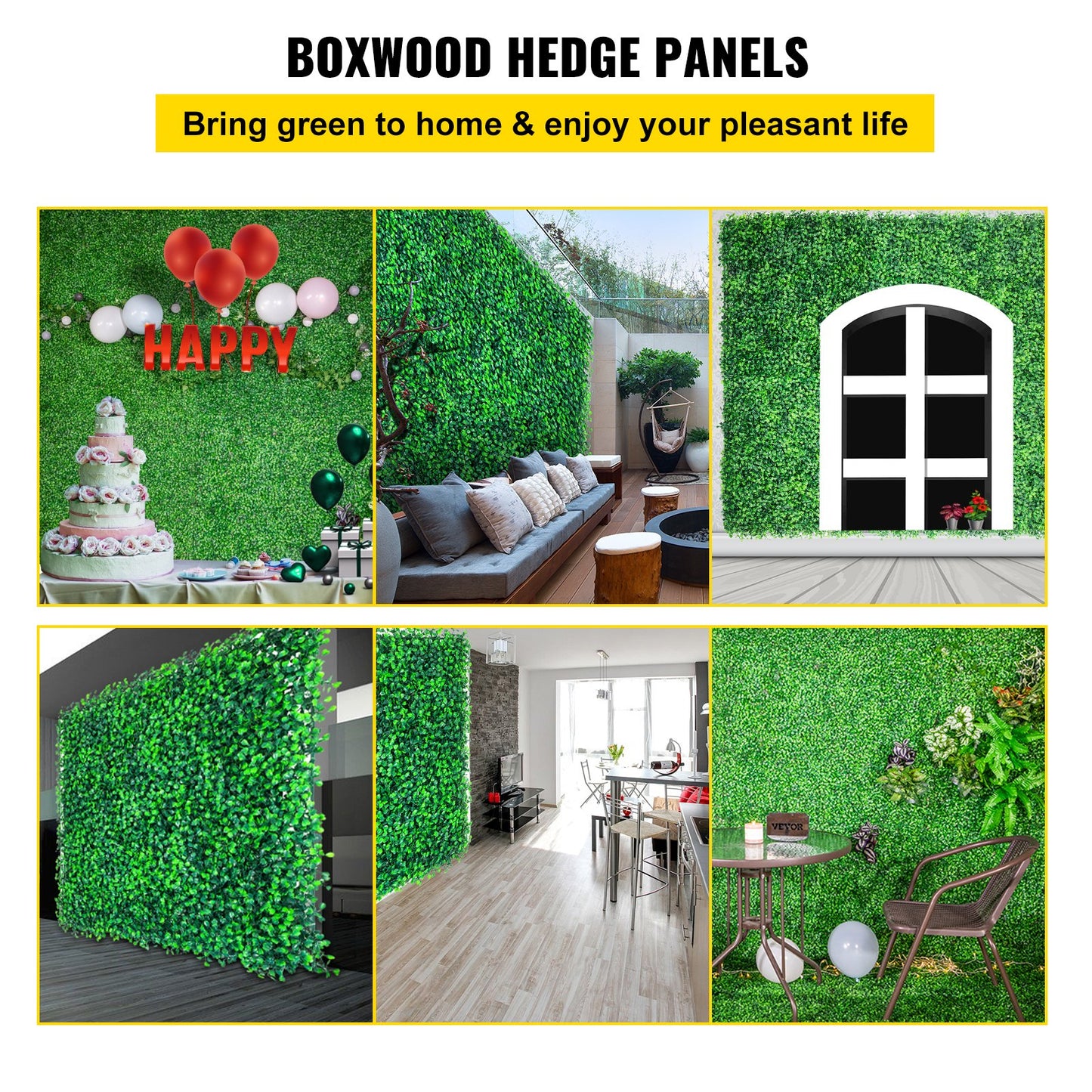 VEVOR Artificial Boxwood Panels, 16 PCS 20"x20" Boxwood Hedge Wall Panels, PE Artificial Grass Backdrop Wall 1.6\", Privacy Hedge Screen for Decoration of Outdoor, Indoor, Garden, Fence, and Backyar