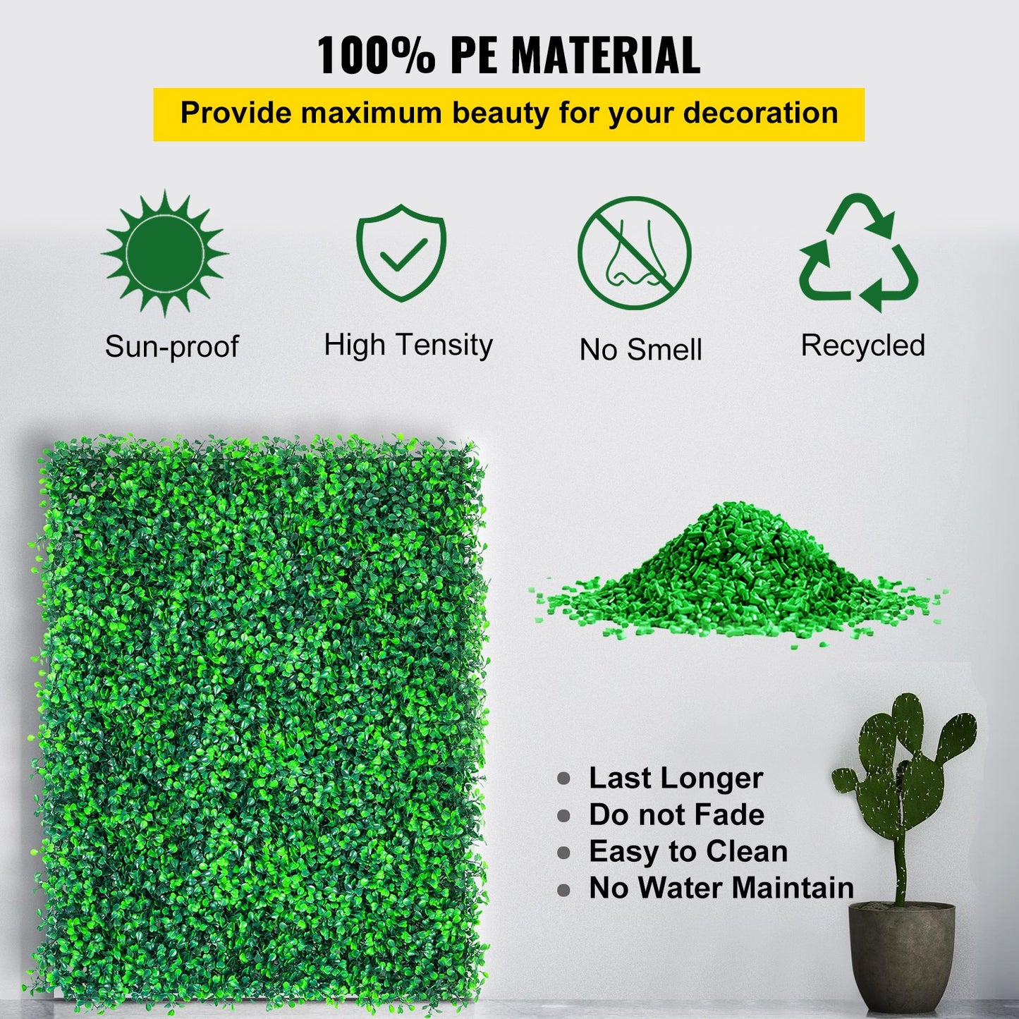 VEVOR Artificial Boxwood Panels, 16 PCS 20"x20" Boxwood Hedge Wall Panels, PE Artificial Grass Backdrop Wall 1.6\", Privacy Hedge Screen for Decoration of Outdoor, Indoor, Garden, Fence, and Backyar