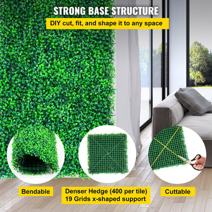 VEVOR Artificial Boxwood Panels, 16 PCS 20"x20" Boxwood Hedge Wall Panels, PE Artificial Grass Backdrop Wall 1.6\", Privacy Hedge Screen for Decoration of Outdoor, Indoor, Garden, Fence, and Backyar