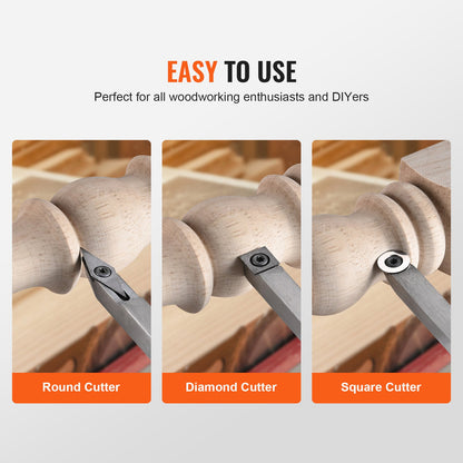 VEVOR Wood Lathe Chisel Set, 3 PCS Woodworking Turning Tools, Includes Square, Round, Diamond Carbide Blades, 20 cm Comfortable Grip Handles, Wood Chisel Set with Wooden Box For Turning Pens or Small