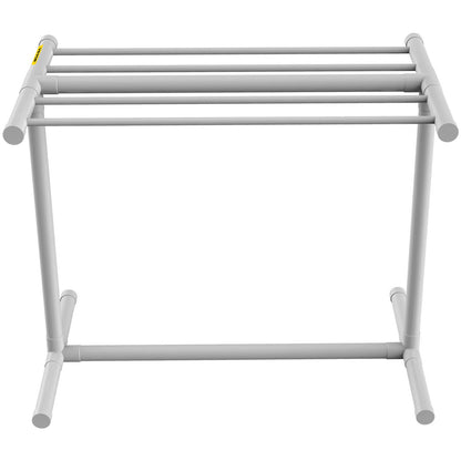 VEVOR Pool Towel Rack, 5 Bar, White, Freestanding Outdoor PVC T-Shape Poolside Storage Organizer, Include 8 Towel Clips, Mesh Bag, Hook, Also Stores Floats and Paddles, for Beach, Swimming Pool, Home