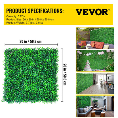 VEVOR Artificial Boxwood Panels, 6 PCS50.8x50.8cmBoxwood Hedge Wall Panels, PE Artificial Grass Backdrop Wall 4 cm, Privacy Hedge Screen for Decoration of Outdoor, Indoor, Garden, Fence, and Backyard
