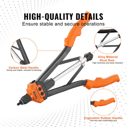 VEVOR Rivet Nut Tool, 16” Rivnut Tool Kit with 13PCS Metric and SAE Mandrels, 186PCS Rivet Nuts, M3, M4, 10-24, M5, M6, 1/4-20, 8-32, 5/16-18, M8, 3/8-16, M10, M12, 1/2-13, Semi-auto Retraction