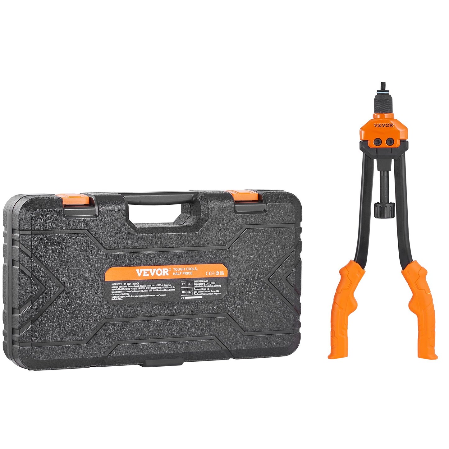 VEVOR Rivet Nut Tool, 16” Rivnut Tool Kit with 13PCS Metric and SAE Mandrels, 186PCS Rivet Nuts, M3, M4, 10-24, M5, M6, 1/4-20, 8-32, 5/16-18, M8, 3/8-16, M10, M12, 1/2-13, With Carrying Case