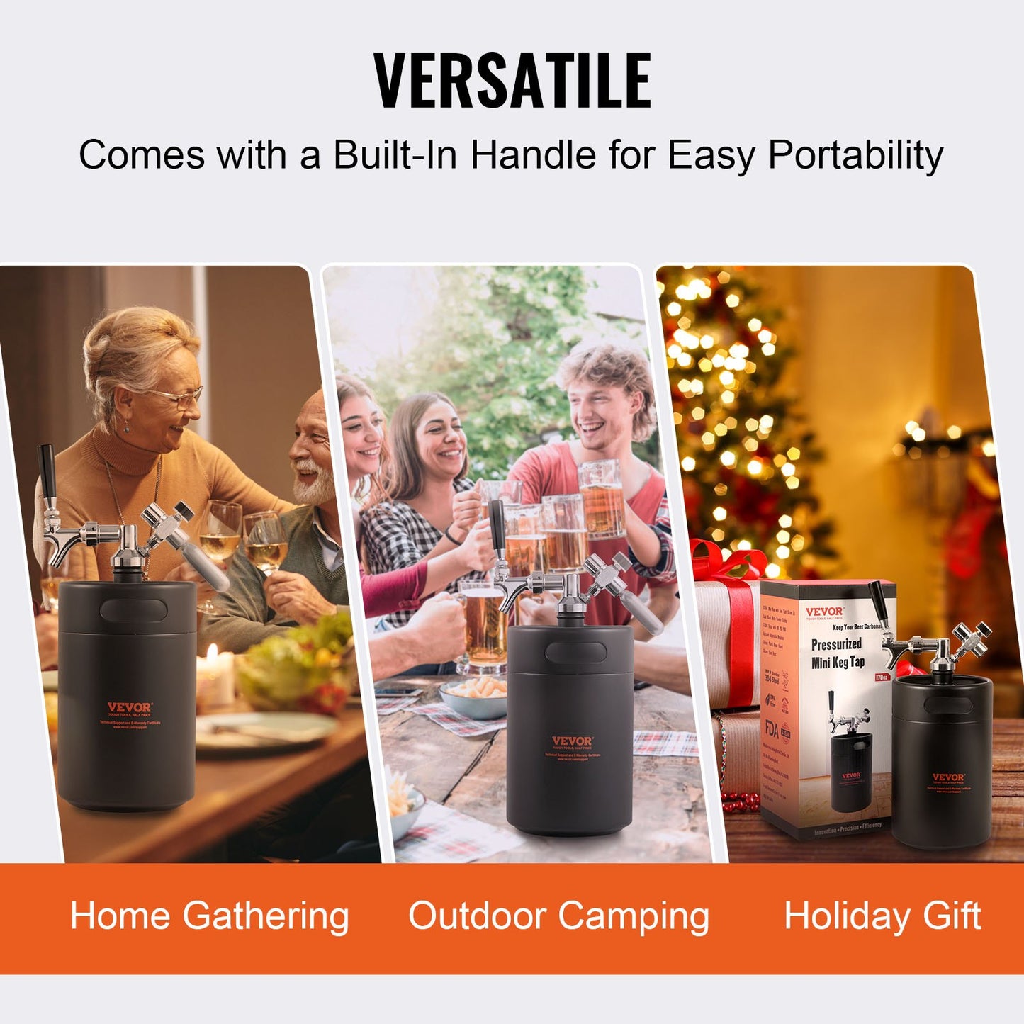 VEVOR Beer Growler Tap System, 5L Mini Keg, 304 Stainless Steel Pressurized Beer Growler, Keg Growler with Pressure Display, CO2 Regulator Faucet, Leak-Proof Ring For Draft, Homebrew, Craft Beer