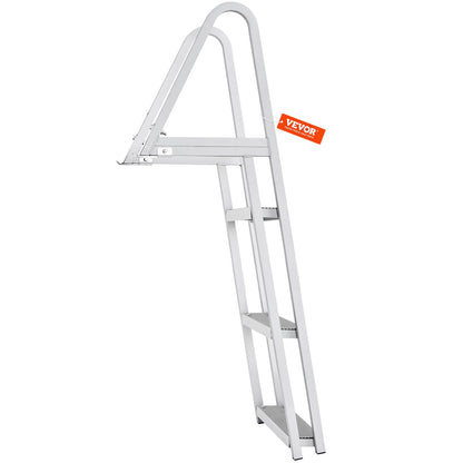 VEVOR Dock Ladder, Removable 3 Steps, 159 kg Load Capacity, Aluminum Alloy Pontoon Boat Ladder with 101.6 mm Wide Step & Nonslip Rubber Mat, Easy to Install for Ship/Lake/Pool/Marine Boarding