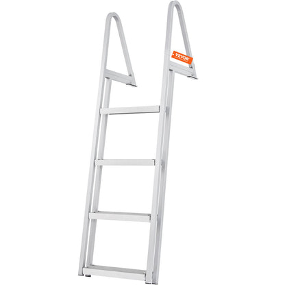 VEVOR Dock Ladder, Removable 4 Steps, 350 lbs Load Capacity, Aluminum Alloy Pontoon Boat Ladder with 4'' Wide Step & Nonslip Mat, Easy to Install for Ship/Lake/Pool/Marine Boarding