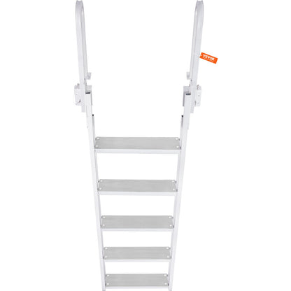 VEVOR Dock Ladder Flip Up 5 Steps, 350lbs Load Capacity, Aluminum Pontoon Boat Ladder with 4" Wide Step & Nonslip Rubber Mat,Swimm Step Ladder for Ship/Lake/Pool/Marine Boarding