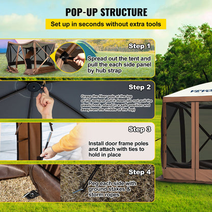 Pop-up Camping Gazebo Camping Canopy Shelter 6 Sided 10' x 10' Sun Shade