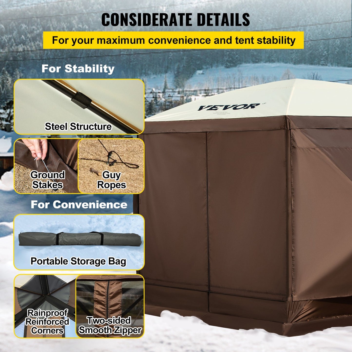 Pop-up Camping Gazebo Camping Canopy Shelter 6 Sided 10' x 10' Sun Shade