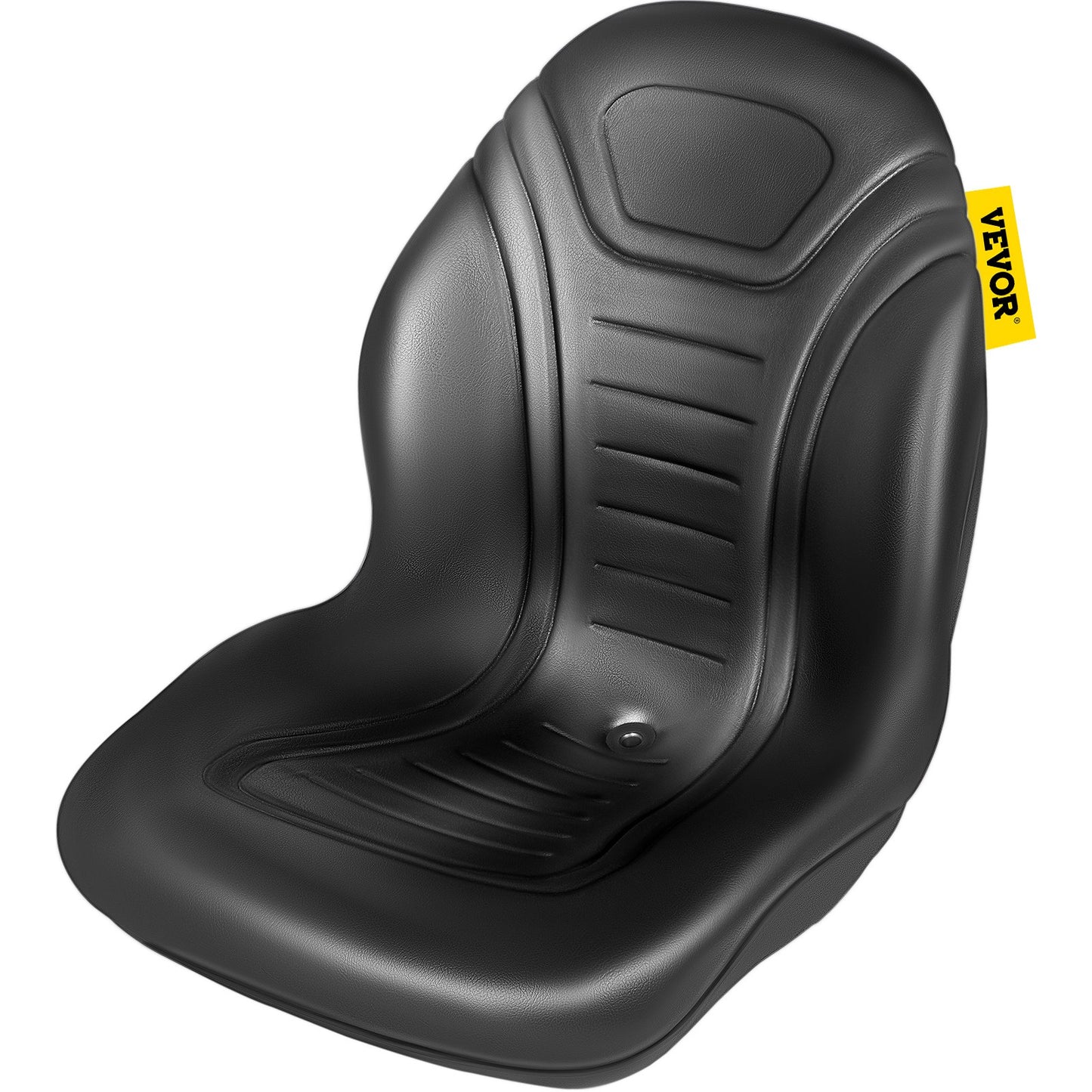 VEVOR Universal Lawn Tractor Seat Replacement, Compact High Back Mower Seat, Black Vinyl Forklift Seat, Central Drain Hole Skid Steer Seat with Mounting Bolt Patterns of 8" x 11.5" & 11.25" x 11.5"