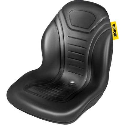 VEVOR Universal Lawn Tractor Seat Replacement, Compact High Back Mower Seat, Black Vinyl Forklift Seat, Central Drain Hole Skid Steer Seat with Mounting Bolt Patterns of 8" x 11.5" & 11.25" x 11.5"