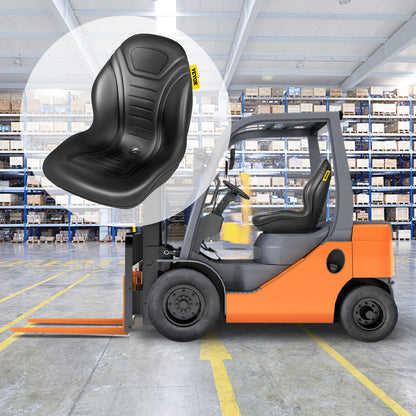 VEVOR Universal Lawn Tractor Seat Replacement, Compact High Back Mower Seat, Black Vinyl Forklift Seat, Central Drain Hole Skid Steer Seat with Mounting Bolt Patterns of 8" x 11.5" & 11.25" x 11.5"