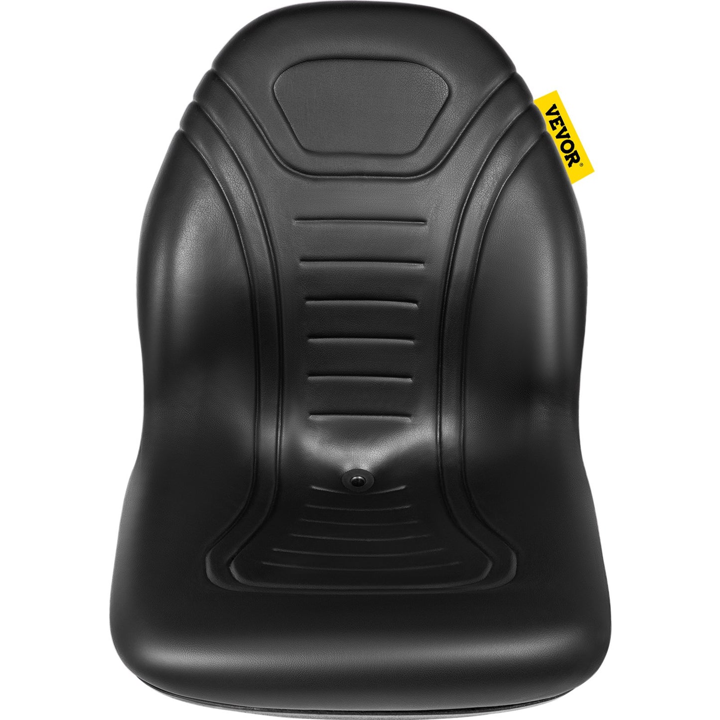 VEVOR Universal Lawn Tractor Seat Replacement, Compact High Back Mower Seat, Black Vinyl Forklift Seat, Central Drain Hole Skid Steer Seat with Mounting Bolt Patterns of 8" x 11.5" & 11.25" x 11.5"