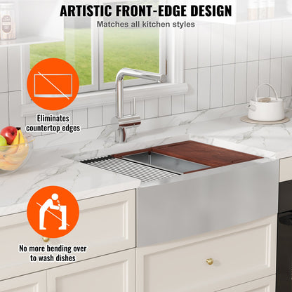 VEVOR Farmhouse Kitchen Sink, 304 Stainless Steel Drop-In Sinks, Top Mount Single Bowl Basin with Ledge & Accessories, Household Dishwasher Sinks for Workstation, Prep Kitchen, and Bar Sink, 30 inch