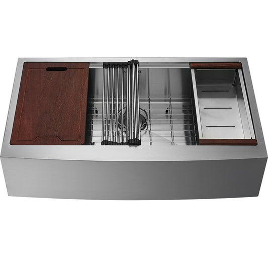 VEVOR Farmhouse Kitchen Sink, 304 Stainless Steel Drop-In Sinks, Top Mount Single Bowl Basin with Ledge & Accessories, Household Dishwasher Sinks for Workstation, Prep Kitchen, and Bar Sink, 36 inch