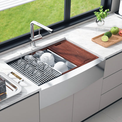 VEVOR Farmhouse Kitchen Sink, 304 Stainless Steel Drop-In Sinks, Top Mount Single Bowl Basin with Ledge & Accessories, Household Dishwasher Sinks for Workstation, Prep Kitchen, and Bar Sink, 36 inch