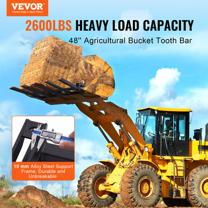 VEVOR Clamp on Debris Forks to 1200 mm Bucket, 1200 kg Capacity Heavy Duty Clamp on Pallet Forks Attachments, Fit for Loader Bucket Skidsteer Tractor to Clean up Fallen Limbs Debris or Yard Wwaste