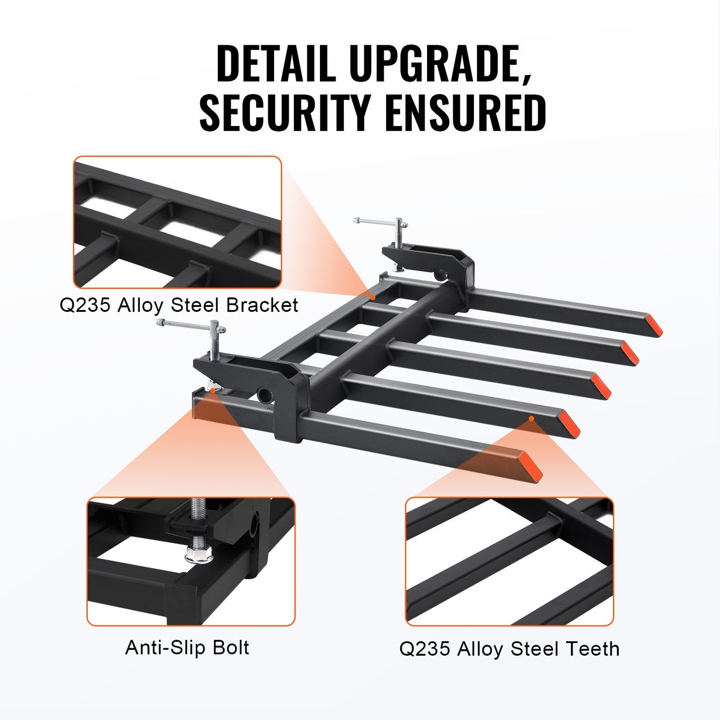 VEVOR Clamp on Debris Forks to 1200 mm Bucket, 1200 kg Capacity Heavy Duty Clamp on Pallet Forks Attachments, Fit for Loader Bucket Skidsteer Tractor to Clean up Fallen Limbs Debris or Yard Wwaste