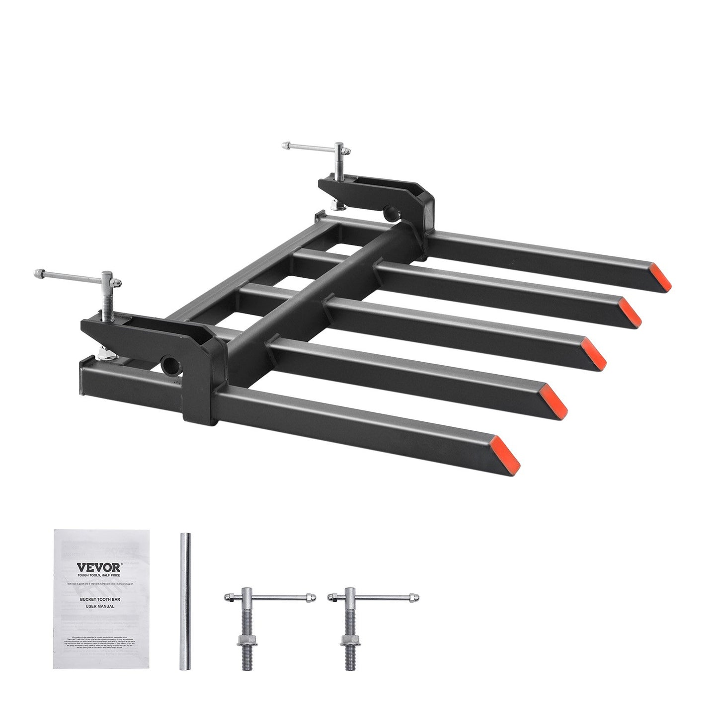 VEVOR Clamp on Debris Forks to 1200 mm Bucket, 1200 kg Capacity Heavy Duty Clamp on Pallet Forks Attachments, Fit for Loader Bucket Skidsteer Tractor to Clean up Fallen Limbs Debris or Yard Wwaste
