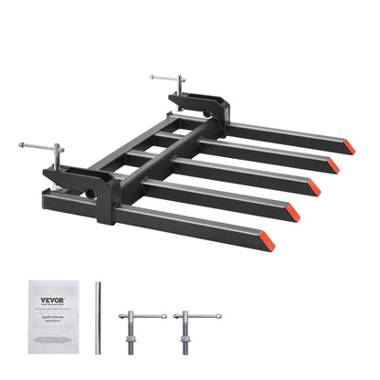 VEVOR Clamp on Debris Forks to 1200 mm Bucket, 1200 kg Capacity Heavy Duty Clamp on Pallet Forks Attachments, Fit for Loader Bucket Skidsteer Tractor to Clean up Fallen Limbs Debris or Yard Wwaste
