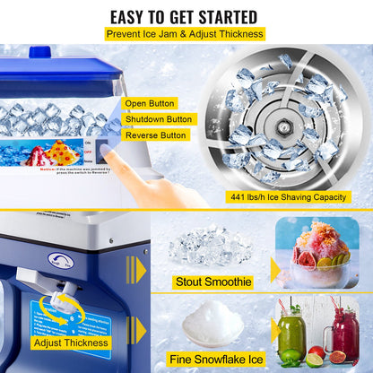 VEVOR Commercial Ice Shaver Ice Shaving Machine Crusher Snow Cone Maker 200KG/H