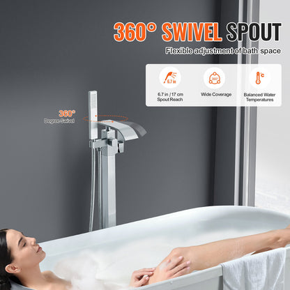 VEVOR Freestanding Bathtub Faucet, Floor Mount, Freestanding Tub Filler, Shower Mixer Taps, Two Water Modes, Swivel Spout, for Bathing & Showering Pet Bathing Cleaning Drains Toilet Flushing