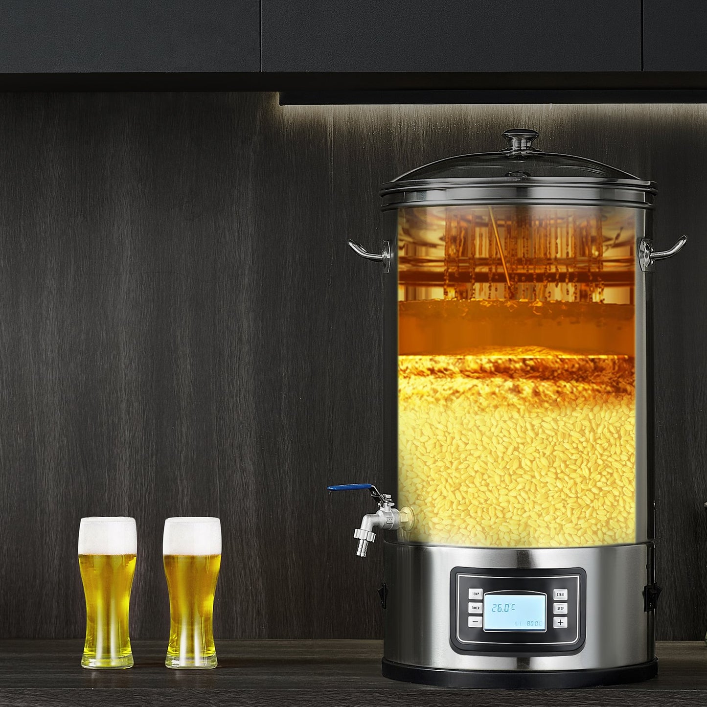 VEVOR Electric Brewing System, 8 GALLON Brewing Stock Pot, All-in-One Home Beer Brewer, 304 Stainless Steel Brewing Supplies with Panel, Includes Glass Lid, Handle, Spigot, Electronic Panel Control