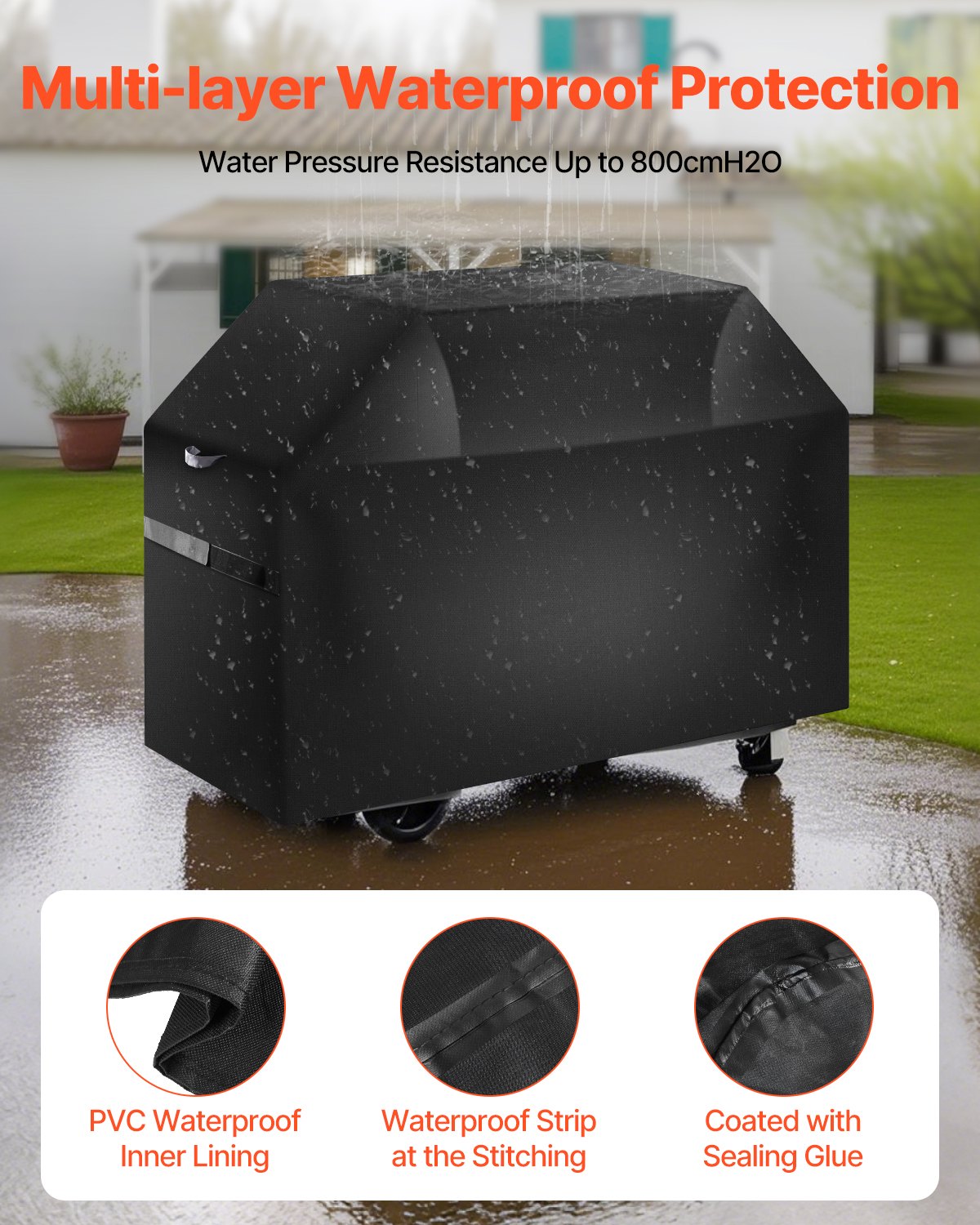VEVOR 65 inch Grill Cover Heavy Duty BBQ Gas Grill Cover Outdoor Waterproof