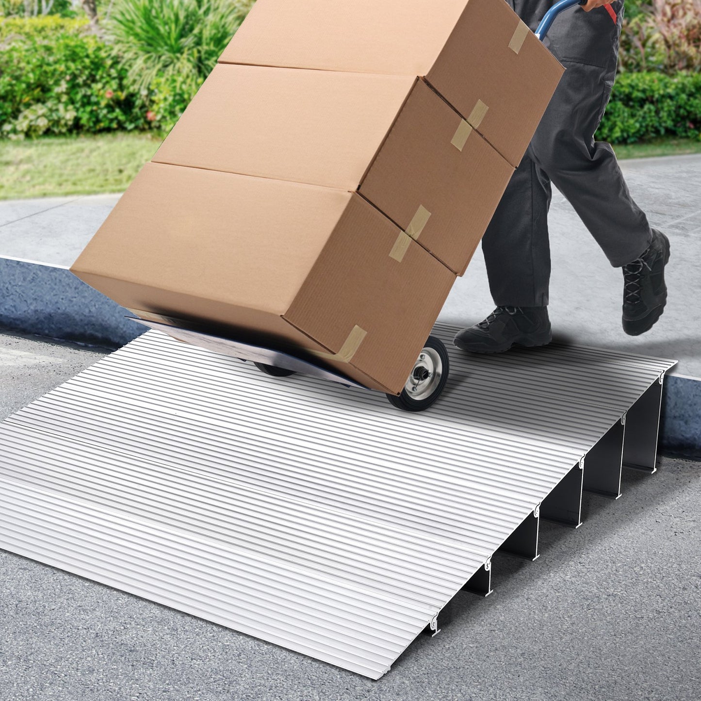 VEVOR Door Threshold Ramp, 6" Rise, 800 lbs Load Capacity, Door Ramp for Wheelchairs, Aluminum Threshold Ramp for Doorways, Adjustable Modular Threshold Ramp for Wheelchairs, Scooters, Power Chairs