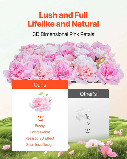 3D Flower Wall Panel, 12 PCS 15 x 15 inch, Artificial Floral Wall Background Mesh Backing Mat,Seamless Design&Easy Installation for Wedding Valentines Day Home Baby Party Backdrop Decor,Pink