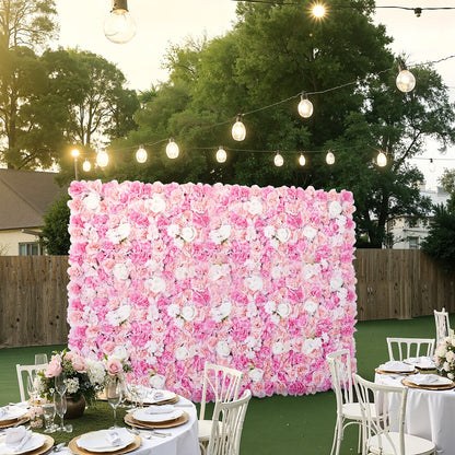 3D Flower Wall Panel, 12 PCS 15 x 15 inch, Artificial Floral Wall Background Mesh Backing Mat,Seamless Design&Easy Installation for Wedding Valentines Day Home Baby Party Backdrop Decor,Pink