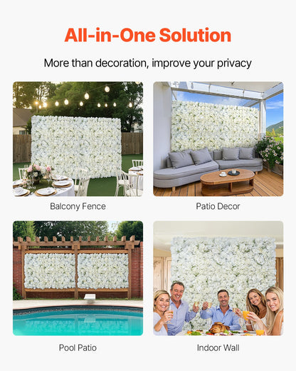 3D Flower Wall Panel, 24 PCS 15 x 15 inch, Artificial Floral Wall Background Mesh Backing Mat,Seamless Design&Easy Installation for Wedding Valentines Day Home Baby Party Backdrop Decor,White