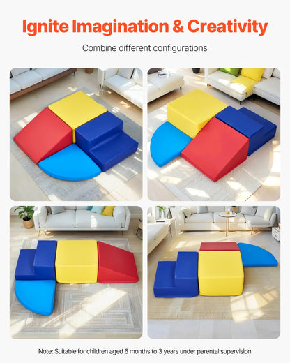 VEVOR Climbing Toys, 4-Piece Set, Foam Climbing Toys for Toddlers 6 Months to 3 Years Old, PU Leather Climbing Blocks, Indoor Climb and Crawl Activity Playset for Crawling & Sliding, Easy to Clean