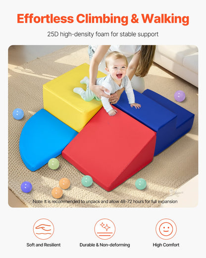 VEVOR Climbing Toys, 4-Piece Set, Foam Climbing Toys for Toddlers 6 Months to 3 Years Old, PU Leather Climbing Blocks, Indoor Climb and Crawl Activity Playset for Crawling & Sliding, Easy to Clean