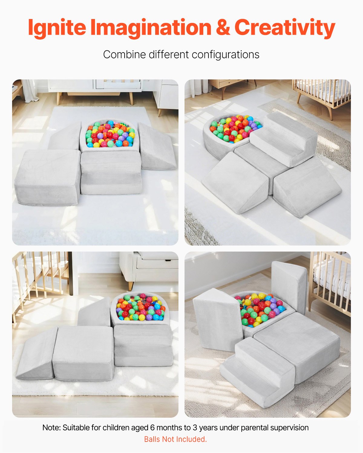 VEVOR Climbing Toys, 5-Piece Set, Foam Climbing Blocks for Toddlers 6 Months to 3 Years, Baby Climbing Blocks with Ball Pit (Balls Not Included), Indoor Climb and Crawl Activity Playset for Crawling