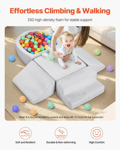 VEVOR Climbing Toys, 5-Piece Set, Foam Climbing Blocks for Toddlers 6 Months to 3 Years, Baby Climbing Blocks with Ball Pit (Balls Not Included), Indoor Climb and Crawl Activity Playset for Crawling
