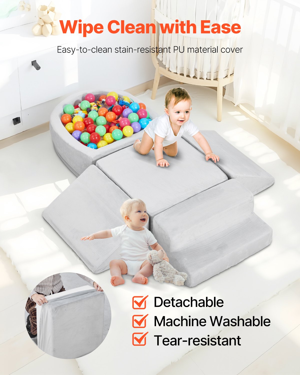 VEVOR Climbing Toys, 5-Piece Set, Foam Climbing Blocks for Toddlers 6 Months to 3 Years, Baby Climbing Blocks with Ball Pit (Balls Not Included), Indoor Climb and Crawl Activity Playset for Crawling