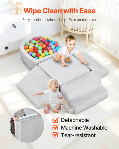 VEVOR Climbing Toys, 5-Piece Set, Foam Climbing Blocks for Toddlers 6 Months to 3 Years, Baby Climbing Blocks with Ball Pit (Balls Not Included), Indoor Climb and Crawl Activity Playset for Crawling