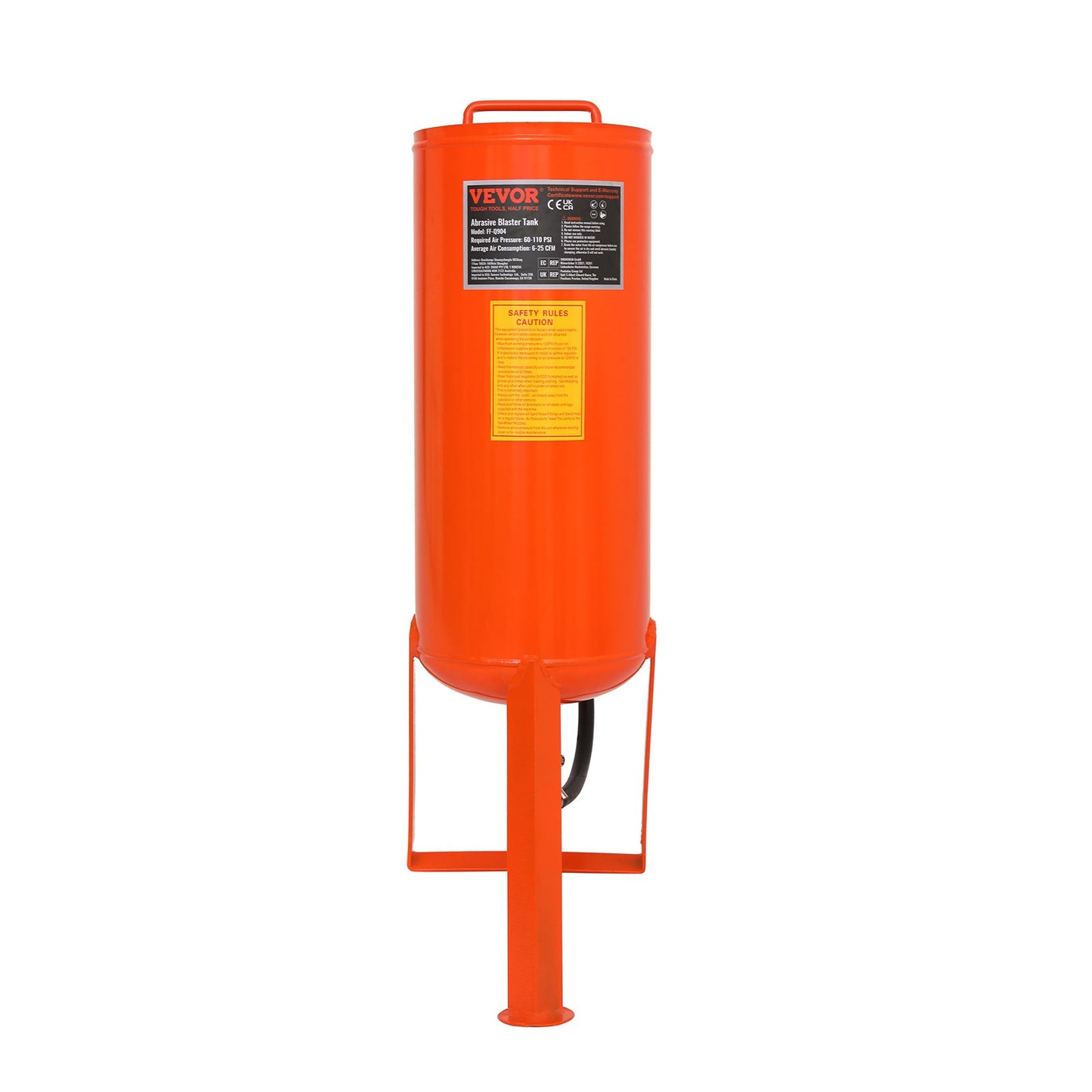 VEVOR 10 Gallon Heavy-Duty Sand Blaster, 60-110 PSI High Pressure Sandblaster, Portable Abrasive Blasting Tank, Air Sand Blasting Kit with 2 Ceramic Nozzles & 7.5ft Hose for Stain, Rust, Paint Removal