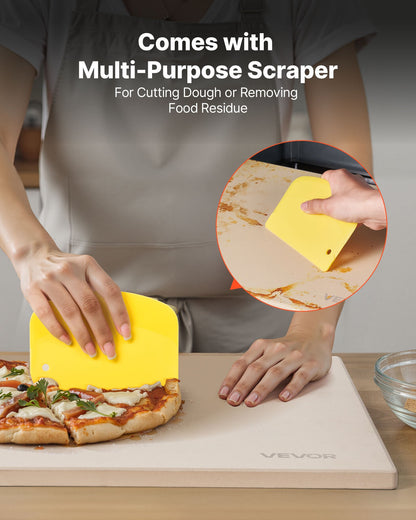 Pizza Stone, 508 x 355 mm Rectangular Cordierite Pizza Stone, Extra Large Baking-Stone with PP Scraper, 17 mm Thick Heat-Resistant Cordierite, for Oven, Baking Bread & Pizzas, BBQ Grilling