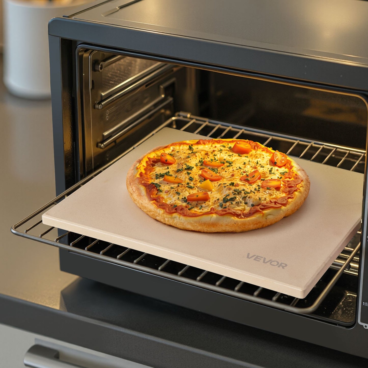 Pizza Stone, 508 x 355 mm Rectangular Cordierite Pizza Stone, Extra Large Baking-Stone with PP Scraper, 17 mm Thick Heat-Resistant Cordierite, for Oven, Baking Bread & Pizzas, BBQ Grilling