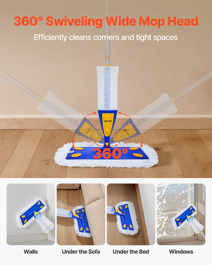 VEVOR Spray Mop, with 3 Washable Pads for Dry and Wet Floor Cleaning & an 800ml Refillable Water Tank, Microfiber Dust Wet Mop & Twisted Cotton Dry Mop, Commercial Home Use for Tiles/Vinyl/Wood Floor