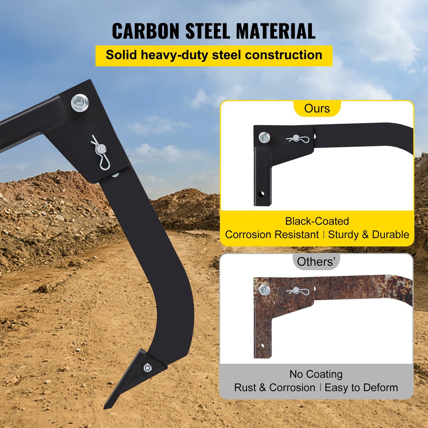 VEVOR Hitch Mounted Ripper, 40.6cm Shank Length Box Scraper Shank, 4 Hole Site Box Blade for Tractor, 2 Locating Pins Ripper Shank, 2 Plough Tips Box Blade Shank Teeth