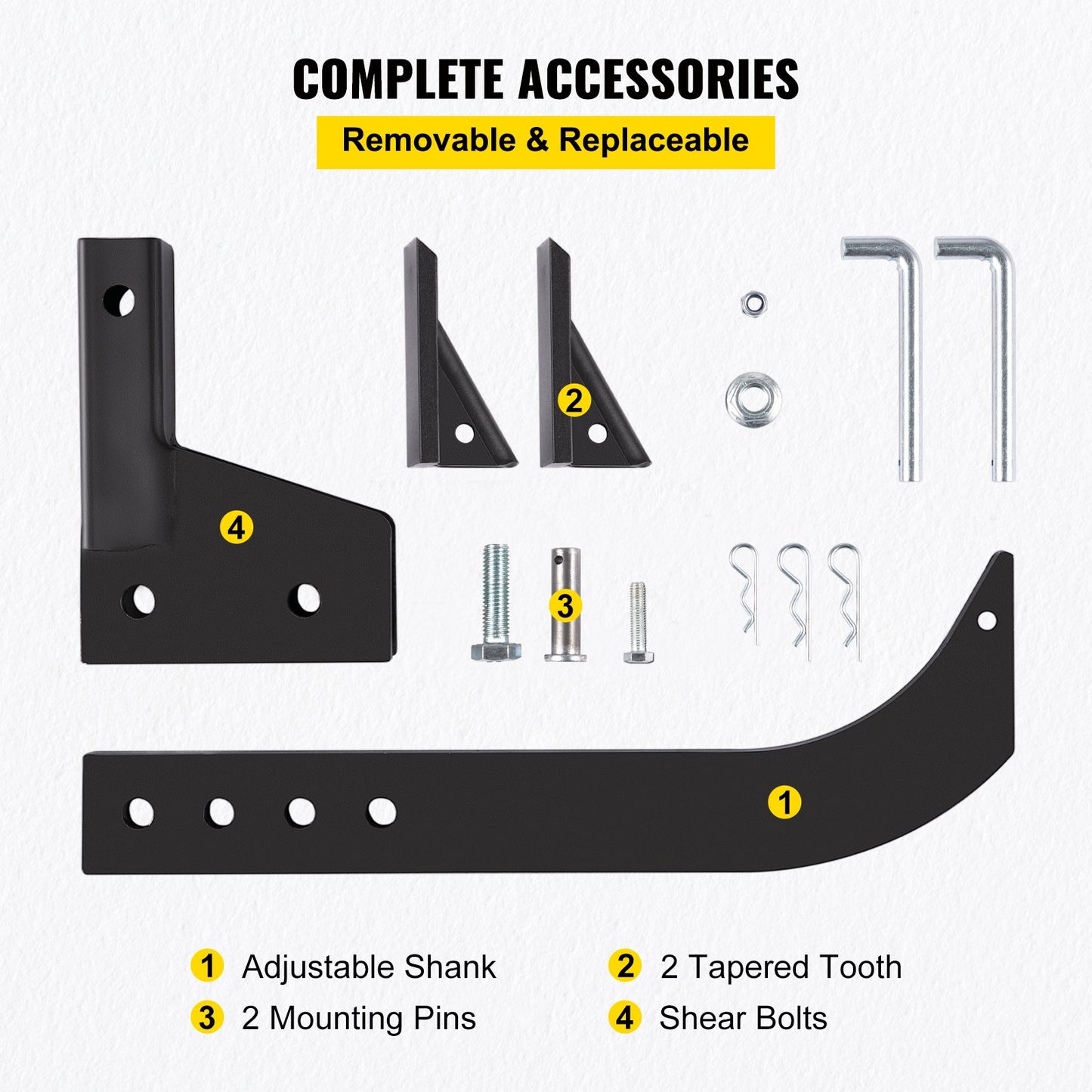 VEVOR Hitch Mounted Ripper, 40.6cm Shank Length Box Scraper Shank, 4 Hole Site Box Blade for Tractor, 2 Locating Pins Ripper Shank, 2 Plough Tips Box Blade Shank Teeth