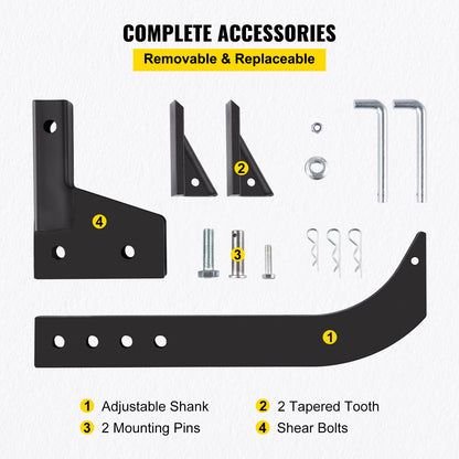 VEVOR Hitch Mounted Ripper, 40.6cm Shank Length Box Scraper Shank, 4 Hole Site Box Blade for Tractor, 2 Locating Pins Ripper Shank, 2 Plough Tips Box Blade Shank Teeth