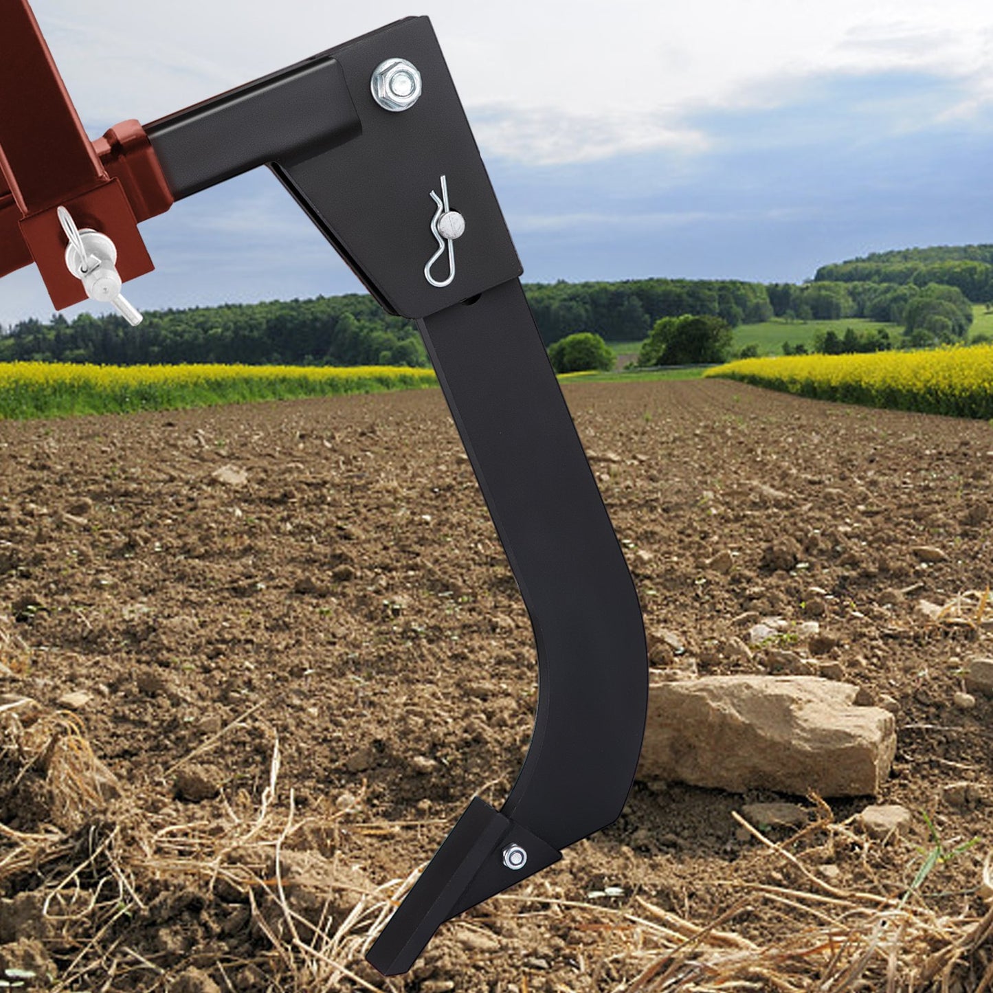 VEVOR Hitch Mounted Ripper, 40.6cm Shank Length Box Scraper Shank, 4 Hole Site Box Blade for Tractor, 2 Locating Pins Ripper Shank, 2 Plough Tips Box Blade Shank Teeth
